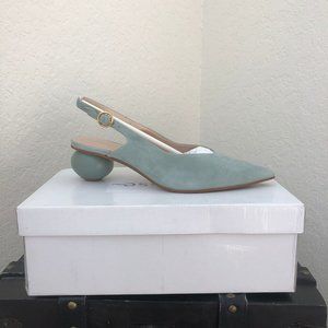 New Musse Suede Mint Sling Backs Bauble Heels in Size 7.5